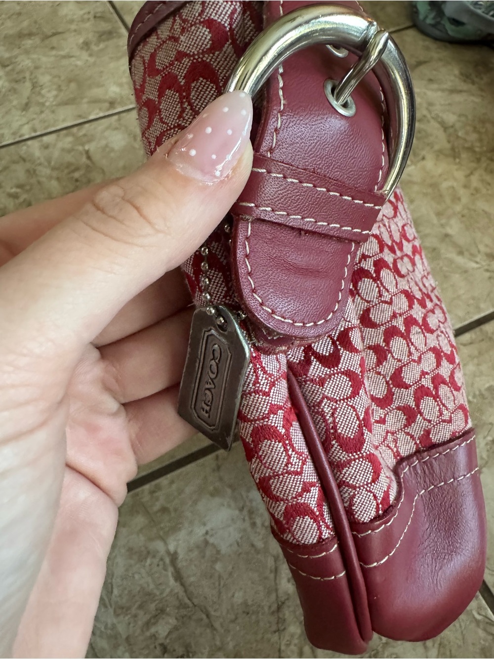 Coach Pink Signature Jacquard and Leather Shoulder Bag - Picture 5 of 5